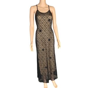 DAM American Concept Black + Nude Crochet Fitted Naked Maxi dress. Size Medium